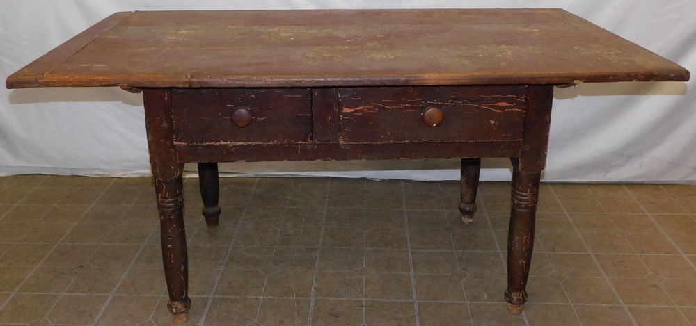 Antique Pine Two Drawer Farm Table (1 of 9)