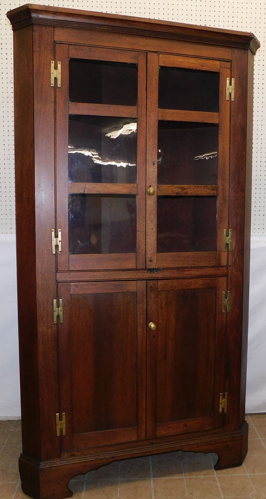 19th C Walnut One Part Glass Door Corner Cabinet (1 of 6)