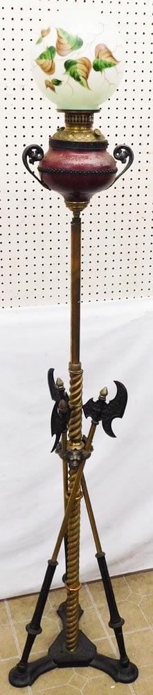 Antique Brass & Metal Telescopic Medieval Base Victorian Floor Lamp Signed R. Hollins - Boston, MA (1 of 10)