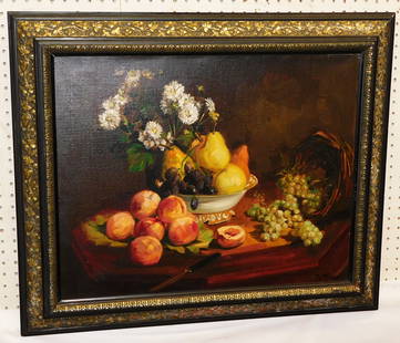 Framed Flemish Oil On Canvas Still Life - Signed: Framed Flemish Oil On Canvas Still Life - Signed. 32 1/2" x 27 1/2" ALL DESCRIPTIONS AND ANY CONDITION STATEMENT GIVEN BY LANGSTON AUCTION GALLERY ARE STRICTLY OPINIONS AND LANGSTON'S SHALL HAVE NO RE