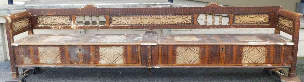 Antique Grain Painted Pine Lift Top Settle (1 of 12)