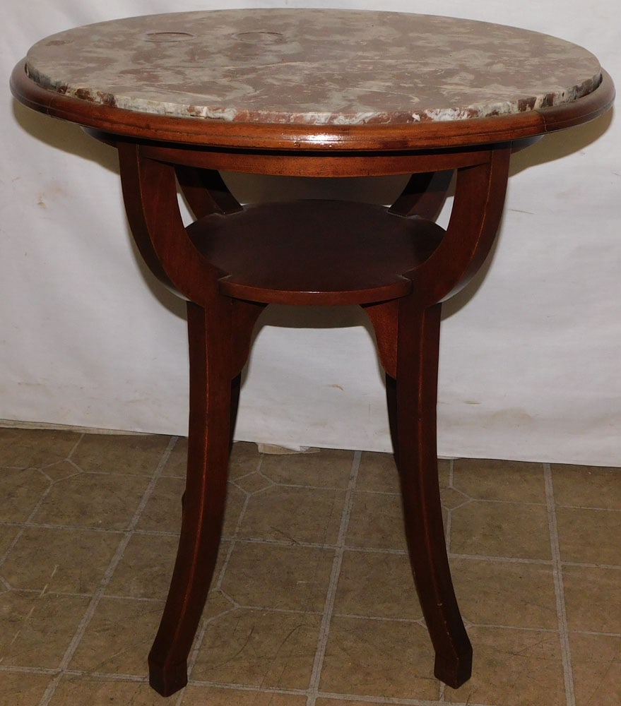 Round Marble Top Walnut Lamp Table (1 of 3)