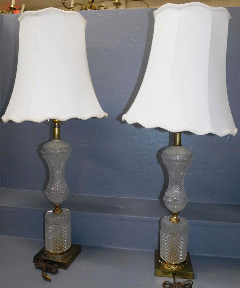 Pair Crystal Gilded Metal Lamps (1 of 3)