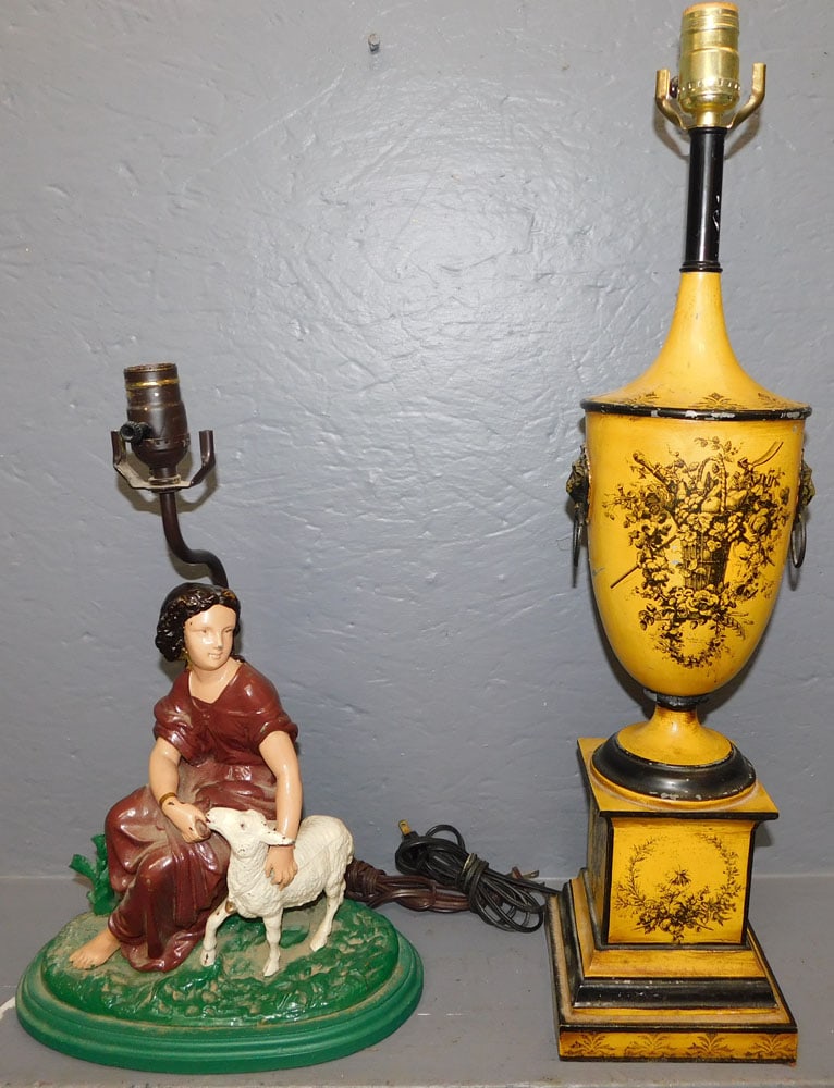 Tole Painted Lamp & Painted Spelter Figural Lamp (1 of 4)
