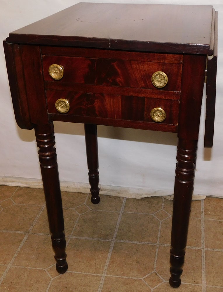 19th C Mahogany Sheraton Two Drawer Drop Side Night Stand (1 of 4)