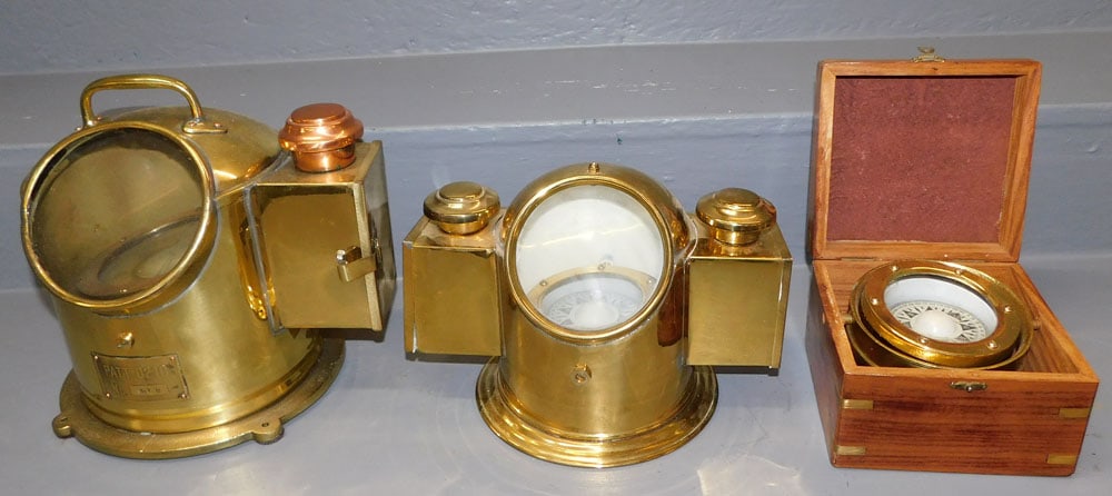 Lot Three Brass Ship Compass (1 of 3)