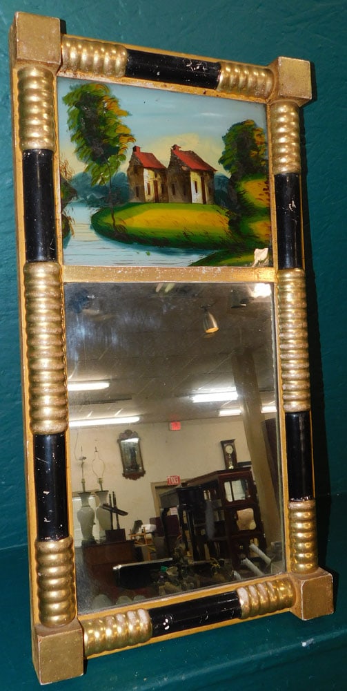19th C Federal Mirror With Reverse Glass Painted Panel (1 of 3)