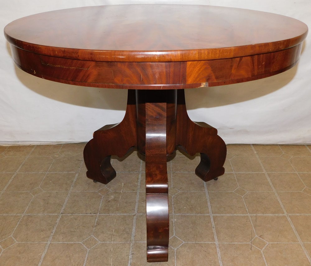 19th C Empire Mahogany Round Table (1 of 3)