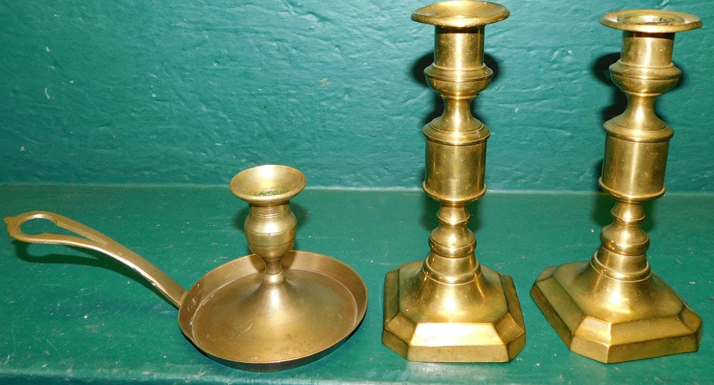 Three Antique Brass Candlesticks (1 of 2)