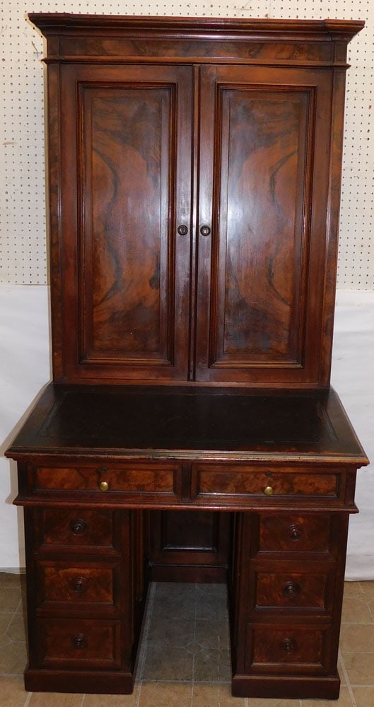 Antique Burled Walnut 2 Door Kneehole Secretary (1 of 10)