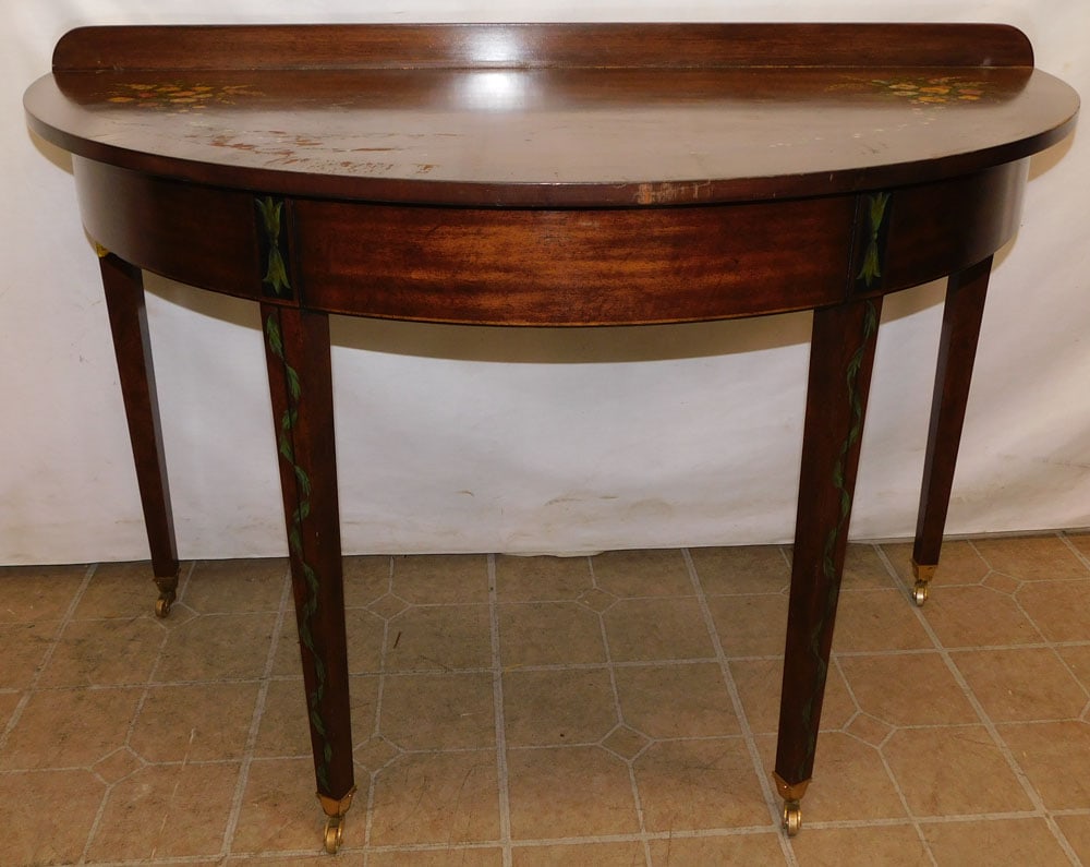 Mahogany & Paint Decorated Demi-Lune Console by Baker (1 of 4)