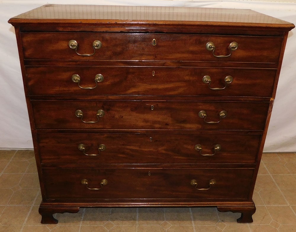 19th C Mahogany English Butler's Desk with Tooled Leather Interior: 19th C Mahogany English Butler's Desk with Tooled Leather Interior. 45" W 21 1/2" D 42 1/4" H ALL DESCRIPTIONS AND ANY CONDITION STATEMENT GIVEN BY LANGSTON AUCTION GALLERY ARE STRICTLY OPINIONS AND L