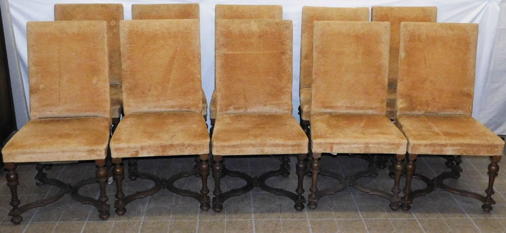 Set of 10 Antique Walnut & Upholstered William & Mary Style Chairs (1 of 5)
