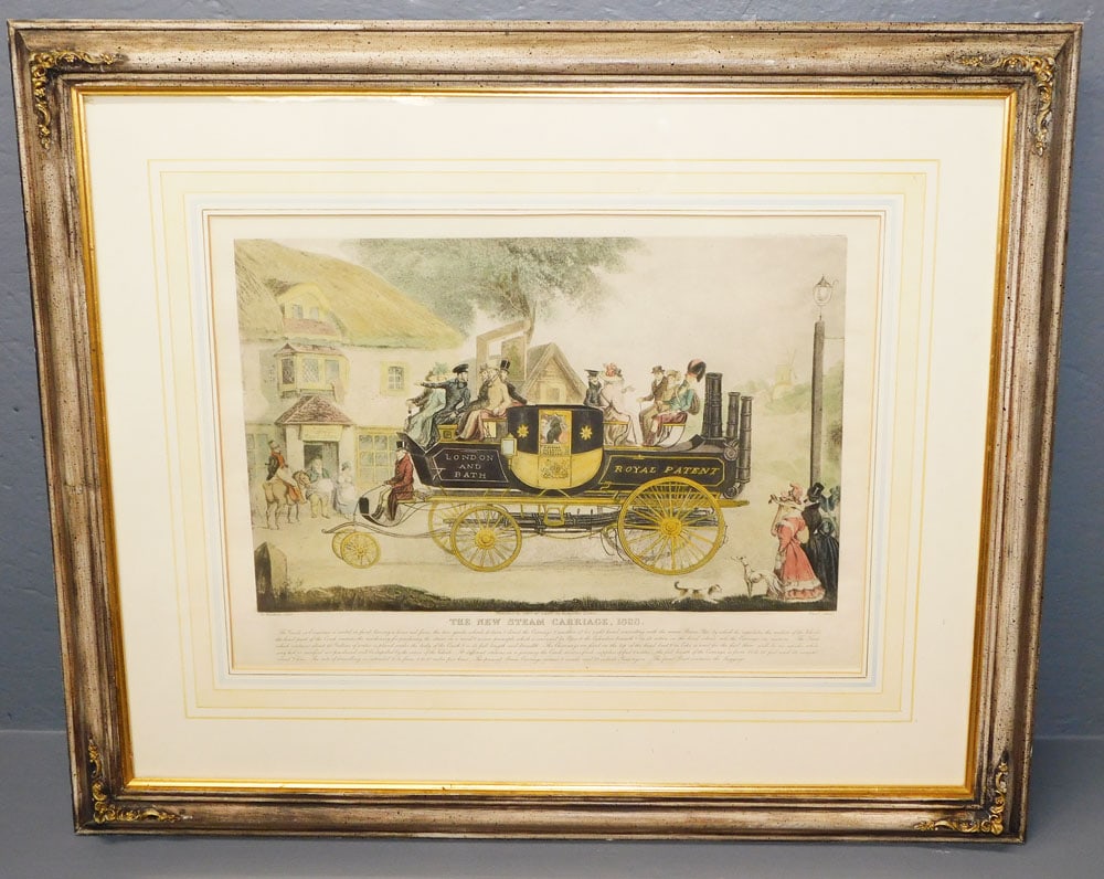 Framed Hand Colored Engraving Entitled The New Steam Carriage 1828 (1 of 6)