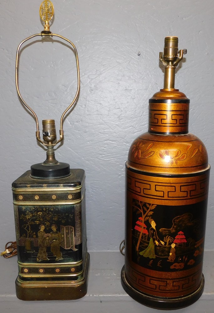 2 Painted Tole Oriental Tea Cannister Lamps (1 of 5)