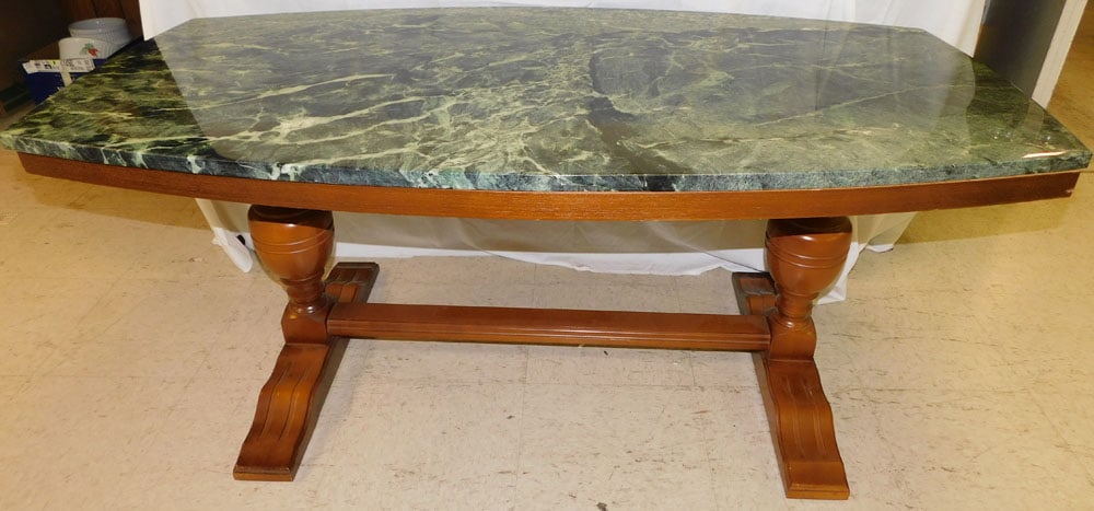 Scandinavian Mid Century Modern Cherry Green Marble Top Cocktail Table (1 of 3)