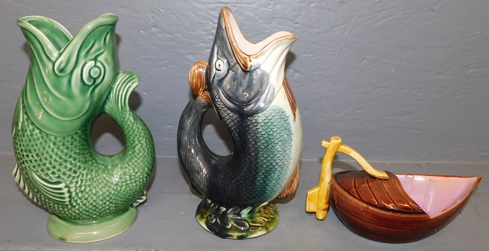 2 Majolica Fish Pitchers & Majolica Gravy Boat (1 of 4)