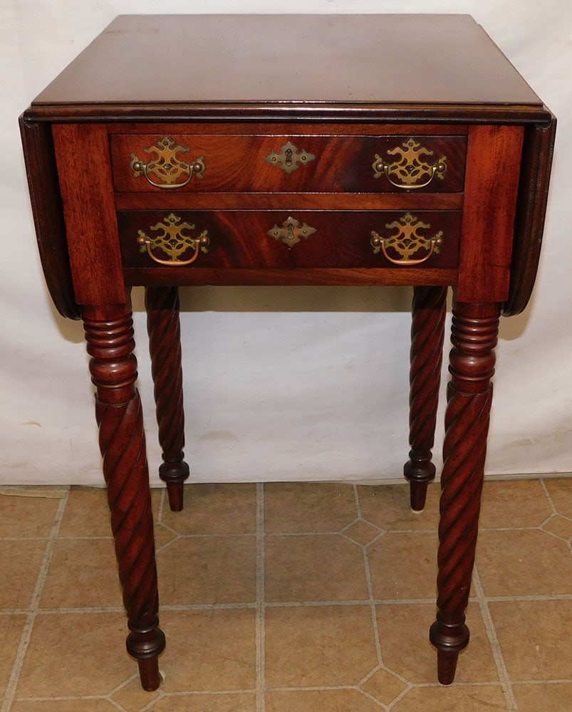 19th C Mahogany Two Drawer Drop Side Night Stand With Writing Compartment (1 of 5)