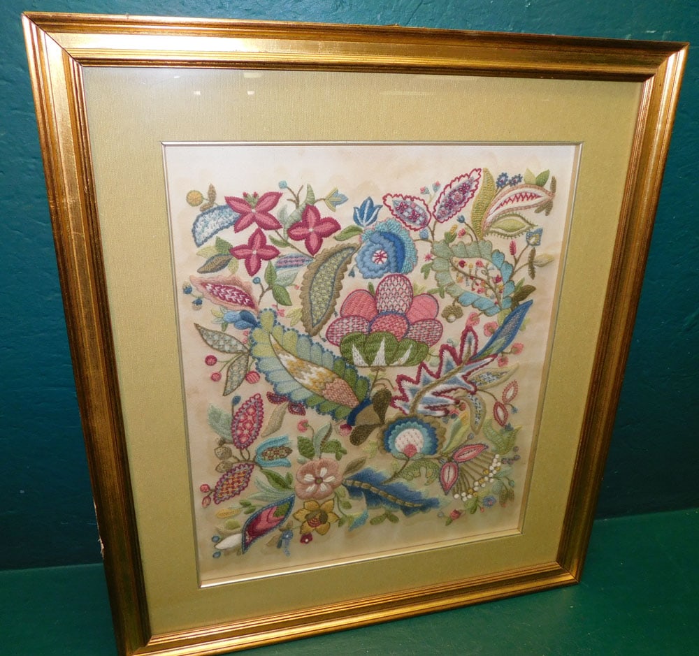 Antique Framed Embroidery: Antique Framed Embroidery. 22" X 25" ALL DESCRIPTIONS AND ANY CONDITION STATEMENT GIVEN BY LANGSTON AUCTION GALLERY ARE STRICTLY OPINIONS AND LANGSTON'S SHALL HAVE NO RESPONSIBILITY FOR ERRORS OR OMIS