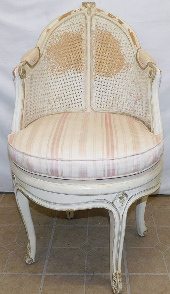 French Distressed Painted Cane Back Swivel Chair (1 of 4)