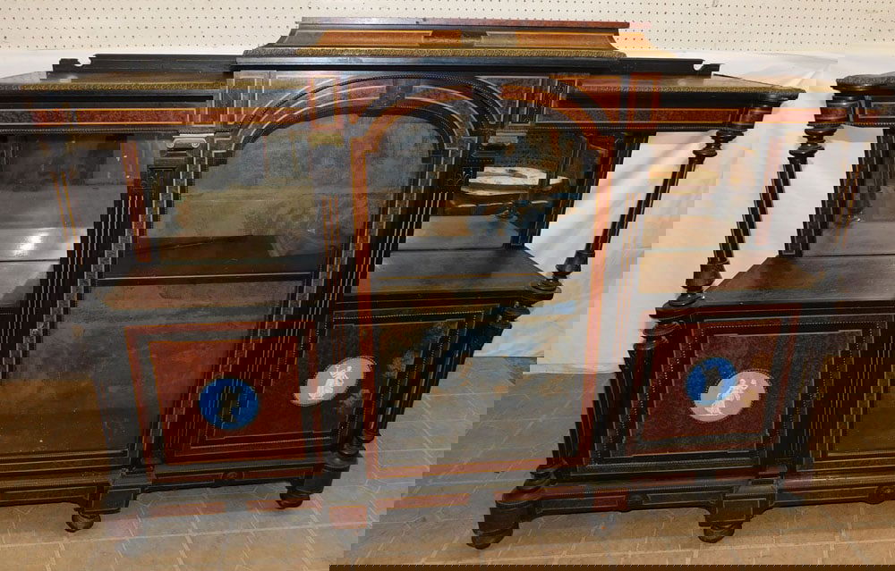 French Empire Burl Yew Wood & Ebony Cabinet With Brass Ormolu & Wedgwood Plaques (1 of 9)