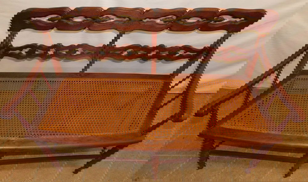 Antique Cherry Cane Bottom Bench (1 of 7)