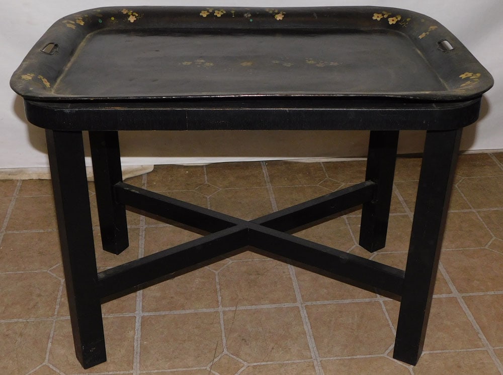 Antique Tole Paint Decorated Tray Top Tea Table (1 of 4)