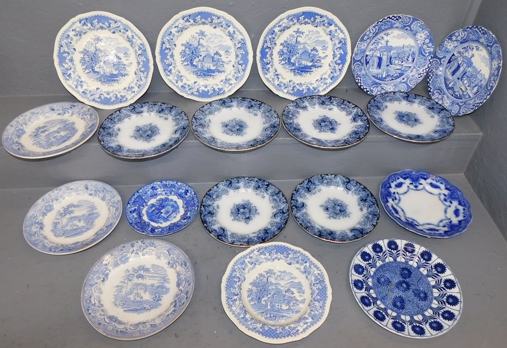 Lot Antique English Porcelain Blue & White Plates (1 of 13)