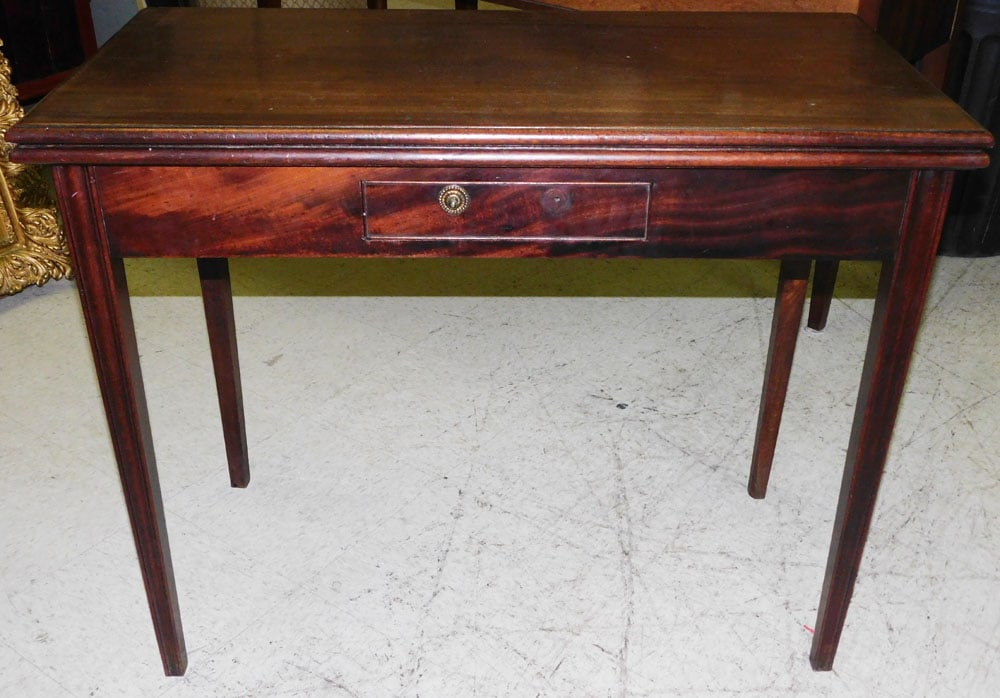 19th C Mahogany Fold Over Top One Drawer Game Table (1 of 5)