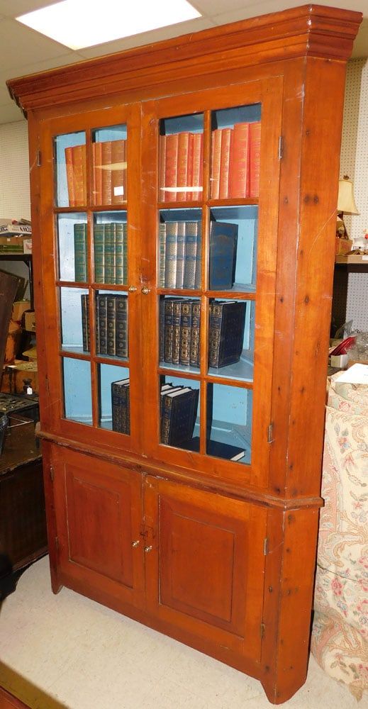 19th C Cherry One Part 16 Pane Glass Door Corner Cabinet (1 of 4)
