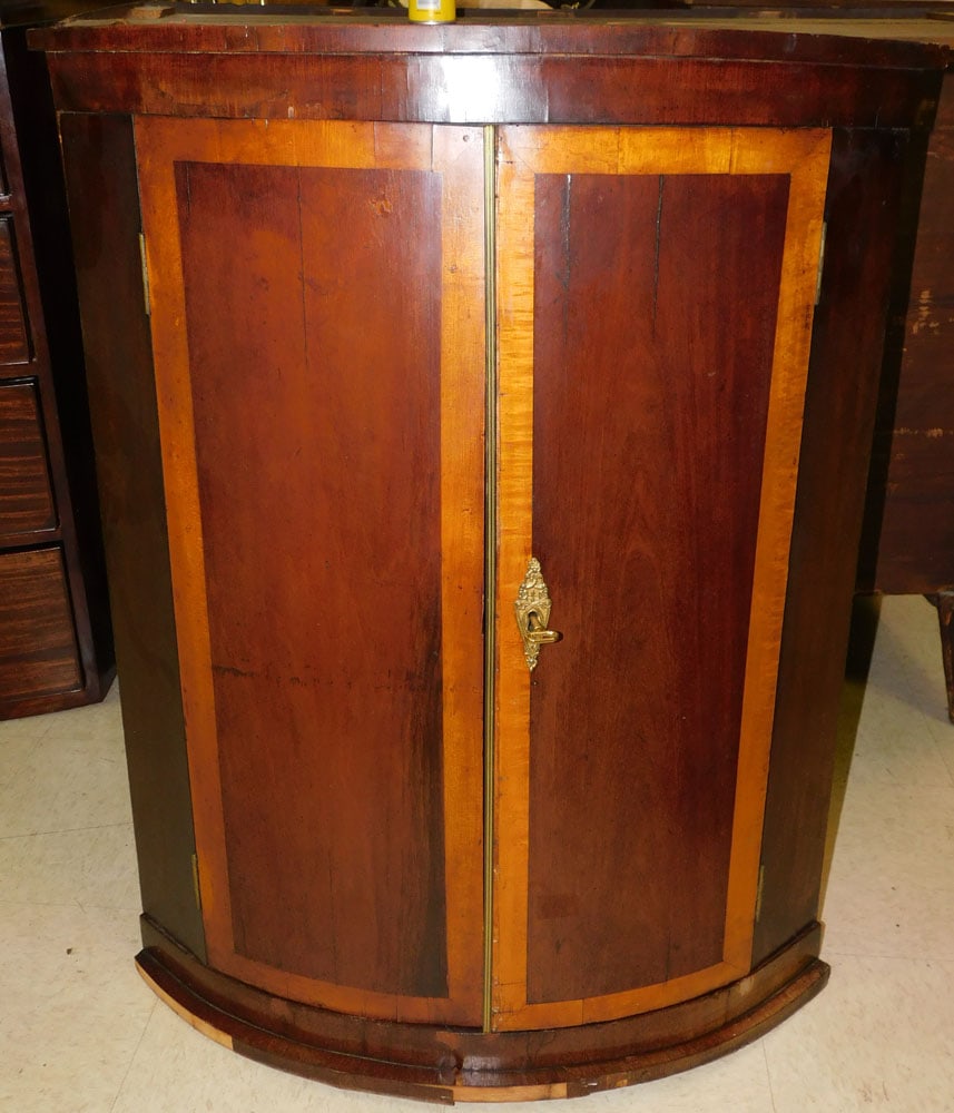 19th C Mahogany Satinwood Banded Hanging Corner Cabinet (1 of 4)