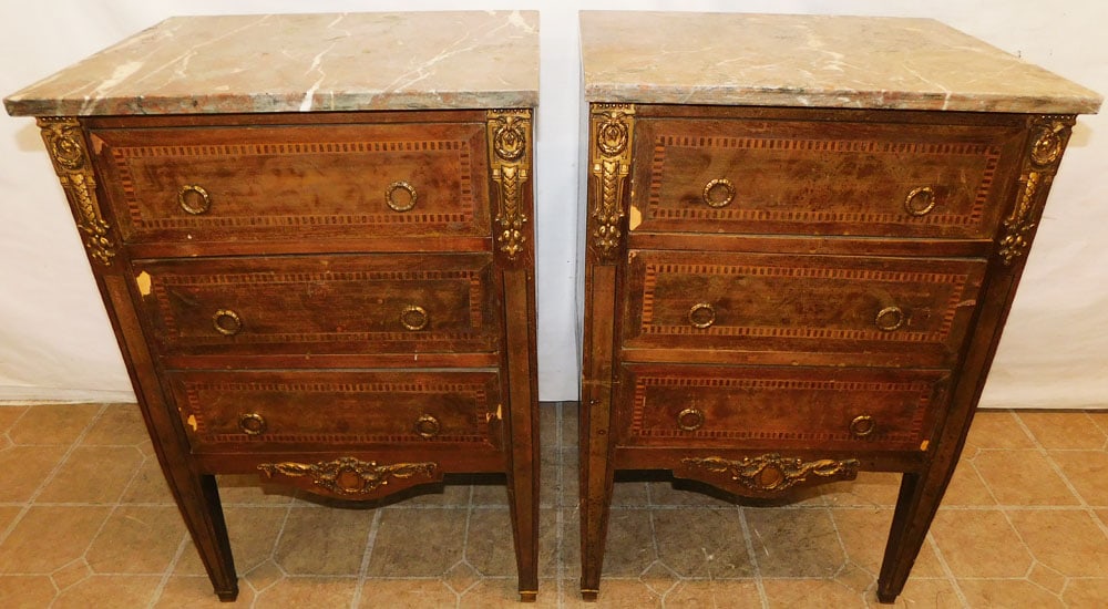 Pair French Marble Top Three Drawer Night Stands (1 of 7)