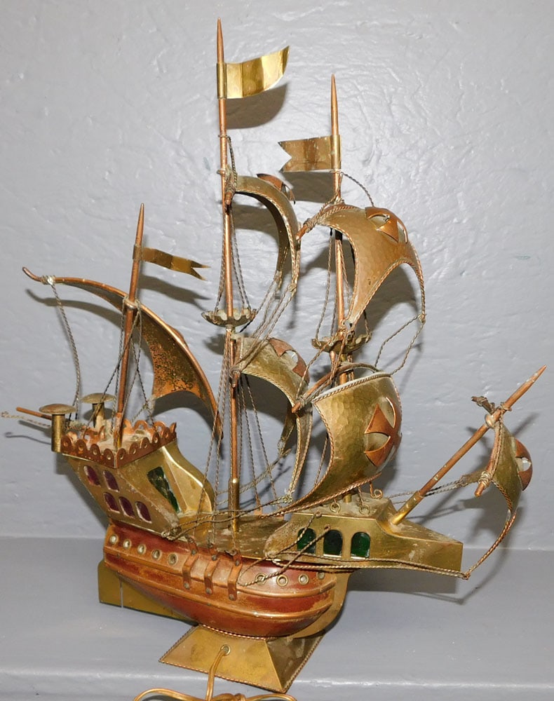 Vintage Mahogany Brass & Copper Ship Lantern (1 of 6)