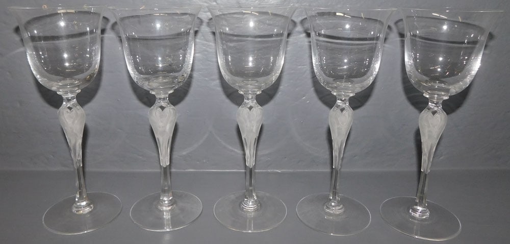 Lot Five Faberge Figural Stem Wine Glasses: Lot Five Faberge Figural Stem Wine Glasses. 8" H ALL DESCRIPTIONS AND ANY CONDITION STATEMENT GIVEN BY LANGSTON AUCTION GALLERY ARE STRICTLY OPINIONS AND LANGSTON'S SHALL HAVE NO RESPONSIBILITY FOR ER