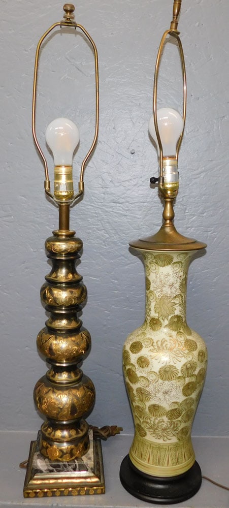 Oriental Porcelain Vase Lamp & Marble Base Brass Lamp (1 of 3)