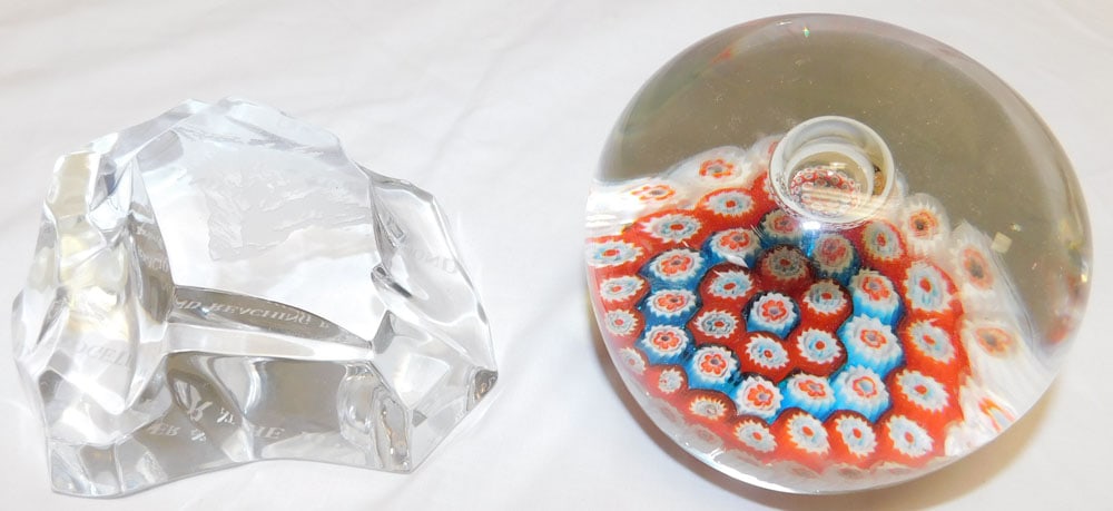 Val St Lambert Paperweight & Millefiori Paperweight: Val St Lambert Paperweight & Millefiori Paperweight. ALL DESCRIPTIONS AND ANY CONDITION STATEMENT GIVEN BY LANGSTON AUCTION GALLERY ARE STRICTLY OPINIONS AND LANGSTON'S SHALL HAVE NO RESPONSIBILITY FO