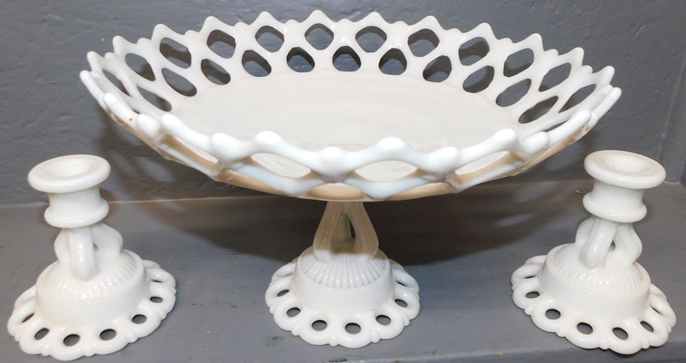 3 Pc Milk Glass Console Set (1 of 2)