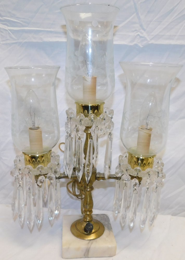 Brass & Crystal Three Light Girandole (1 of 3)
