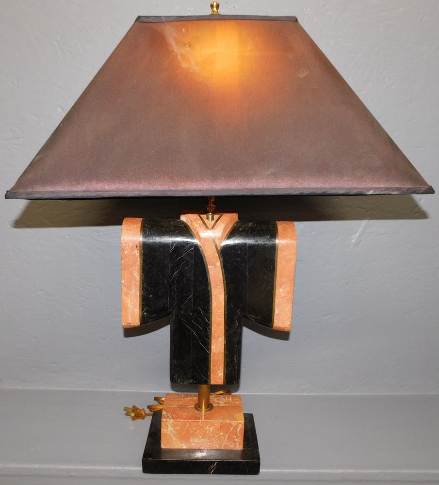 Brass Inlay Marble Base Kimono Form Lamp (1 of 2)