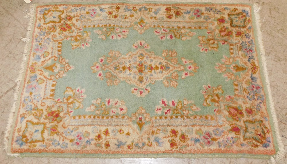 2' 0" X 3' 0" Antique Karman Rug: 2' 0" X 3' 0" Antique Karman Rug. ALL DESCRIPTIONS AND ANY CONDITION STATEMENT GIVEN BY LANGSTON AUCTION GALLERY ARE STRICTLY OPINIONS AND LANGSTON'S SHALL HAVE NO RESPONSIBILITY FOR ERRORS OR OMISSIO