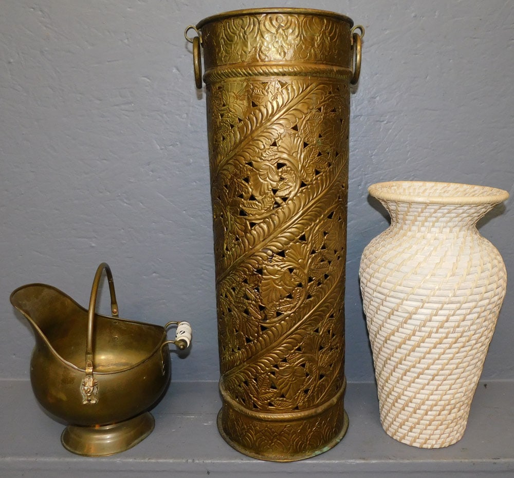 Brass Umbrella Stand - Wicker Basket - Brass Coal Scuttle (1 of 2)