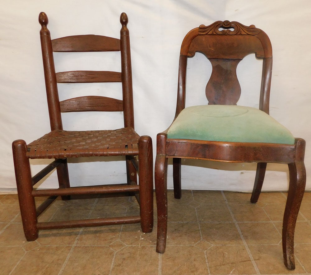 Antique Oak Ladder Back Chair & Mahogany Victorian Chair (1 of 4)