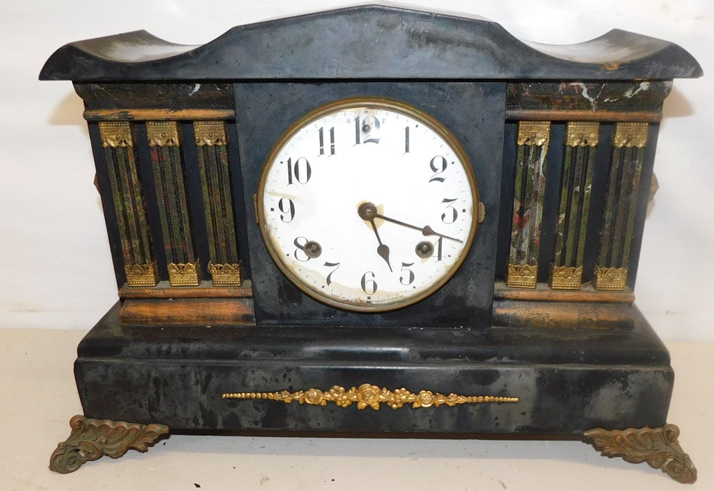 Antique Painted Wood Mantel Clock (1 of 4)
