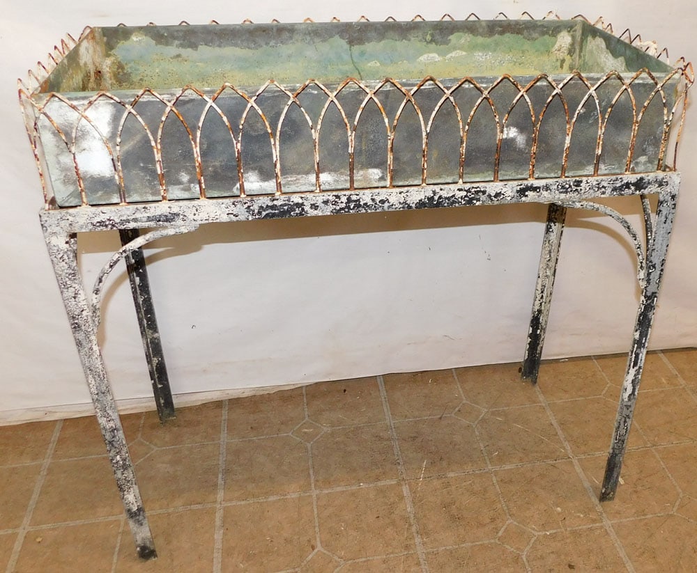 Antique Metal & Copper Lined Plant Stand, (As Is) (1 of 4)