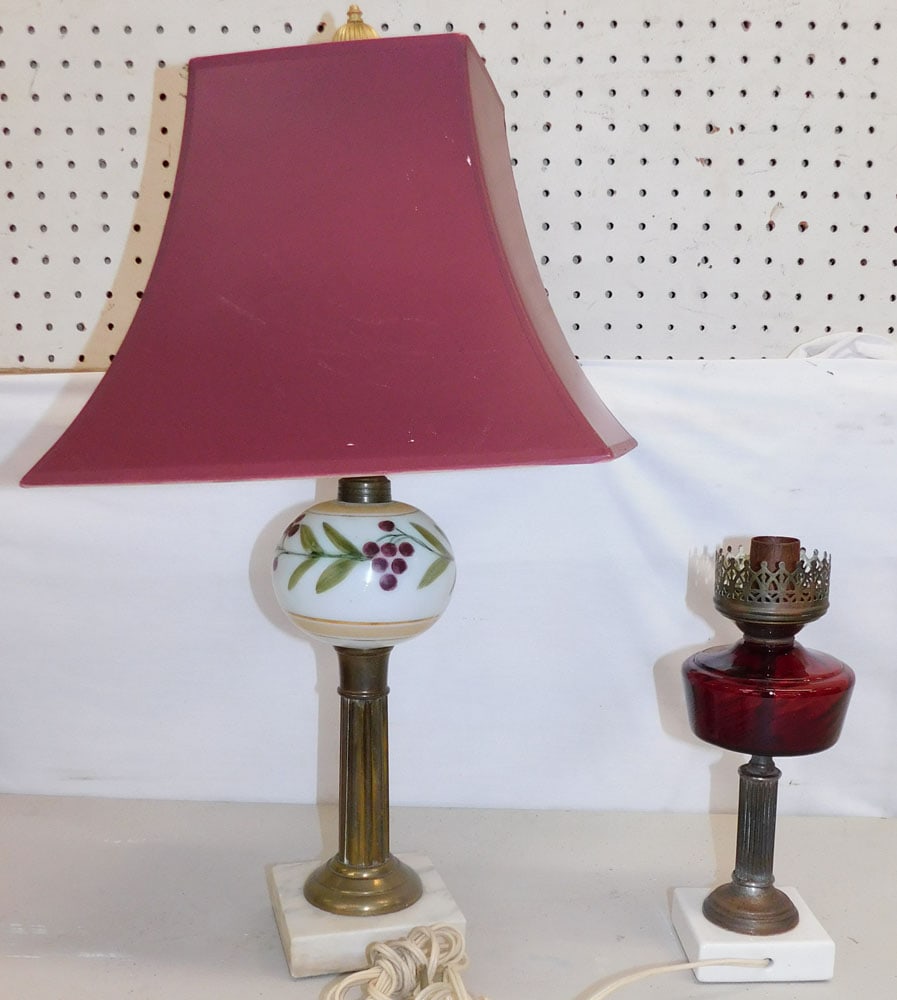 Two Antique Marble Base Lamps (1 of 2)