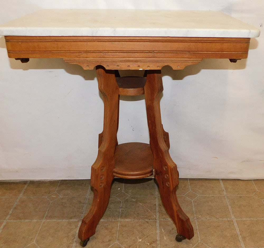 Antique Walnut Victorian Marble Top Lamp Table (1 of 3)