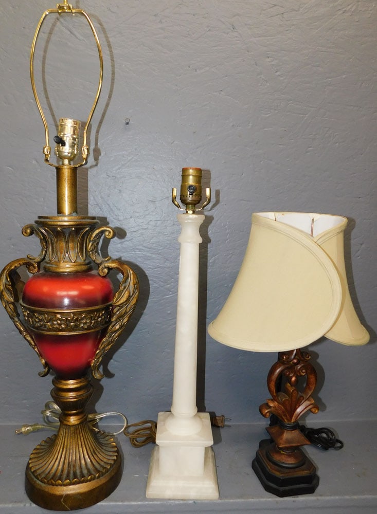 Two Decorative Lamps & Marble Column Lamp (1 of 4)