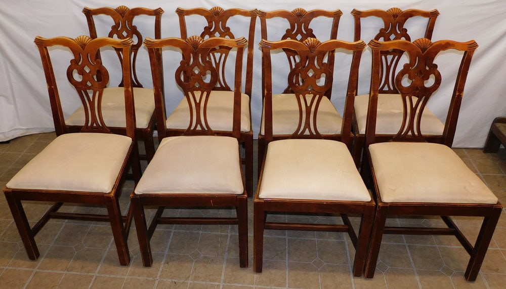 Set of Eight Cherry Chippendale Style Dining Chairs (1 of 5)