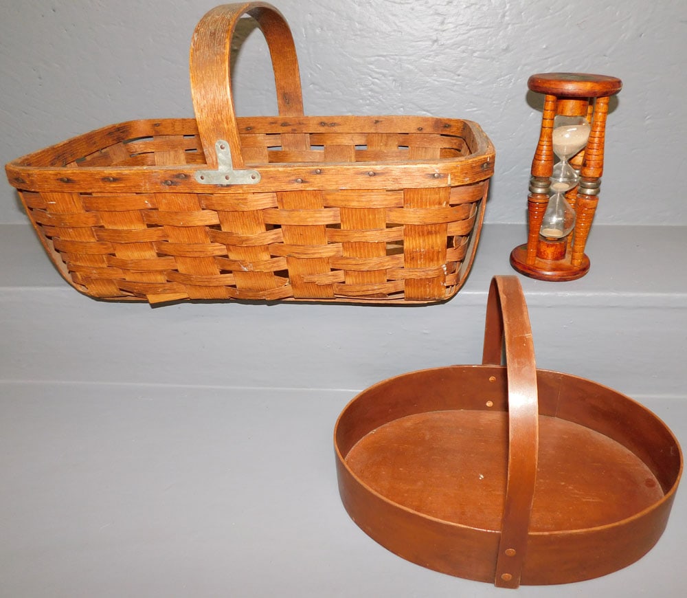 Split Oak Basket, Shaker Style Basket, & Hourglass (1 of 4)