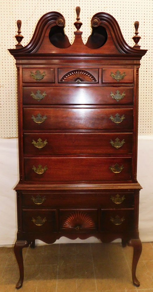 Mahogany Queen Anne Style Highboy with Broken Arch Top by Drexel (1 of 9)